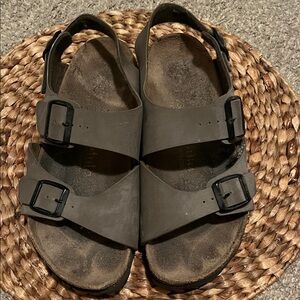 Gray/Brown Birkenstock Double-Strap Sandals Size 40/9 Heel Strap Betula